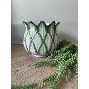 Andrea by Sadek Meadow Flower Leaf Ceramic Planter Handcrafted Thailand